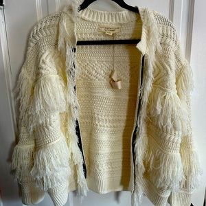 Saltwater Luxe fringe cream white cardigan sweater MWT M/L